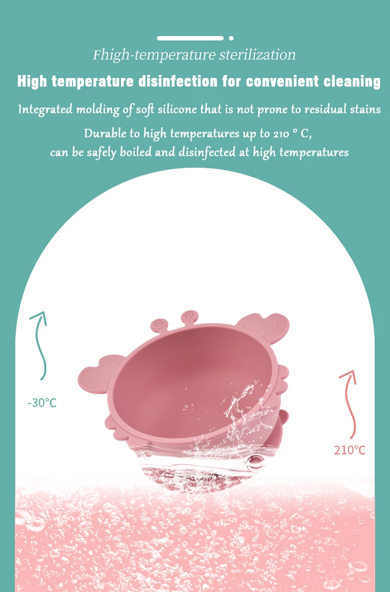 Description Picture 5 of itemChildren Dining Plate Cartoon Crab Suction Cup Anti Slip Food Grade Silicone Baby Self Feeding Training Complementary Food Bowl