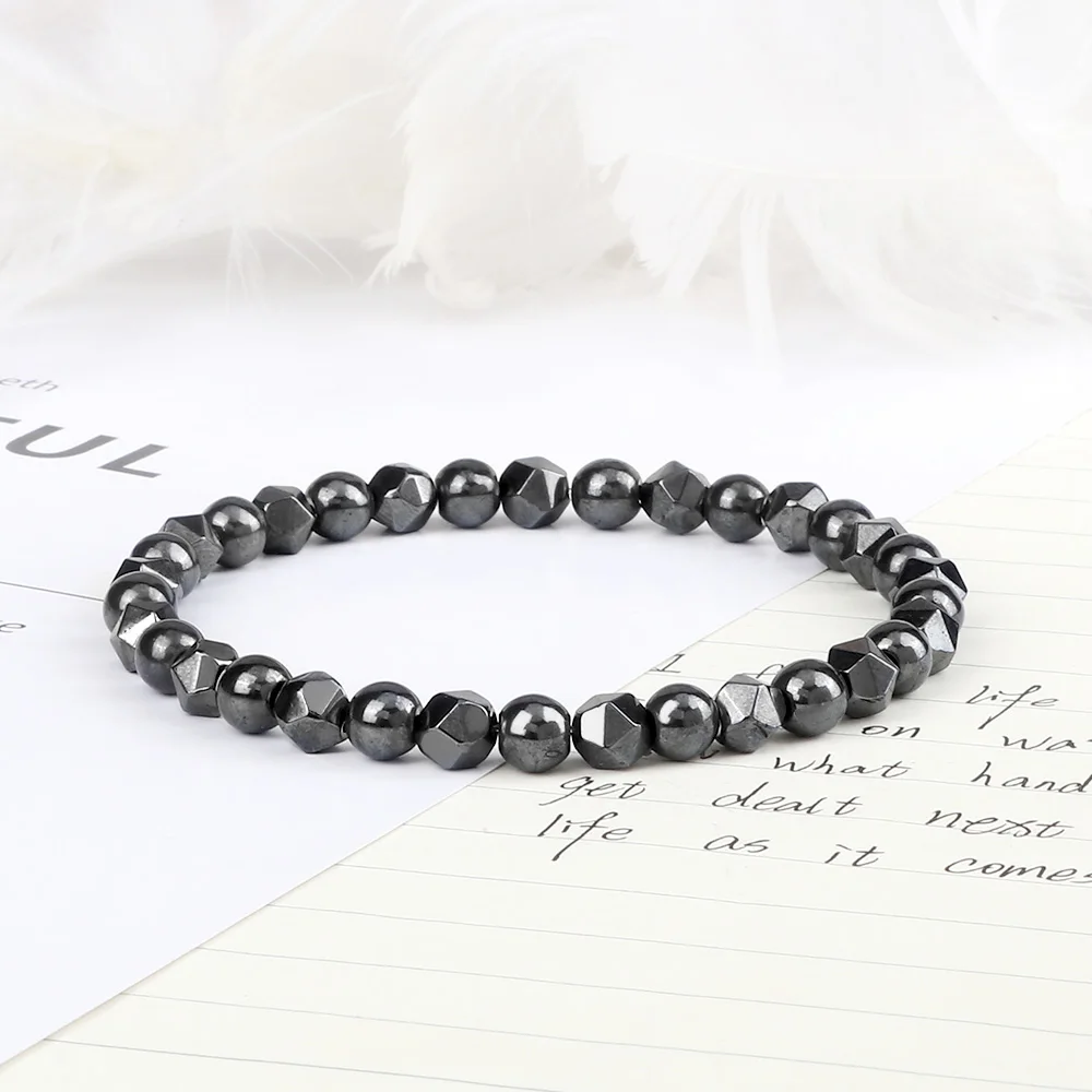 Men Women Hematite Beads Bracelet Charm 4 6 8MM Natural Lava Tiger Eye Bead Couple Bracelet Fashion Friendship Jewelry