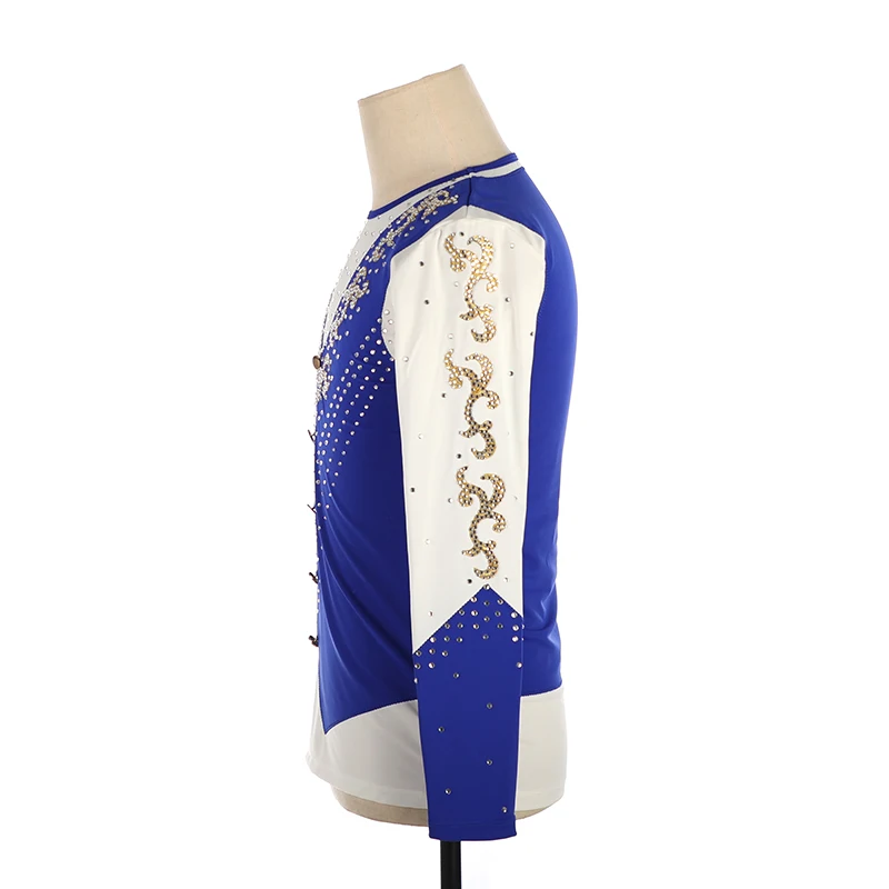 Nasinaya Boys' Rhythmic Gymnastics Men's Figure Skating Performance Costume Competition Blue Round Neck Shirt Top Golden