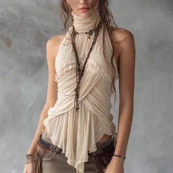 Code Summer Bohemian Retro Style Printed Patchwork Suspender Vest