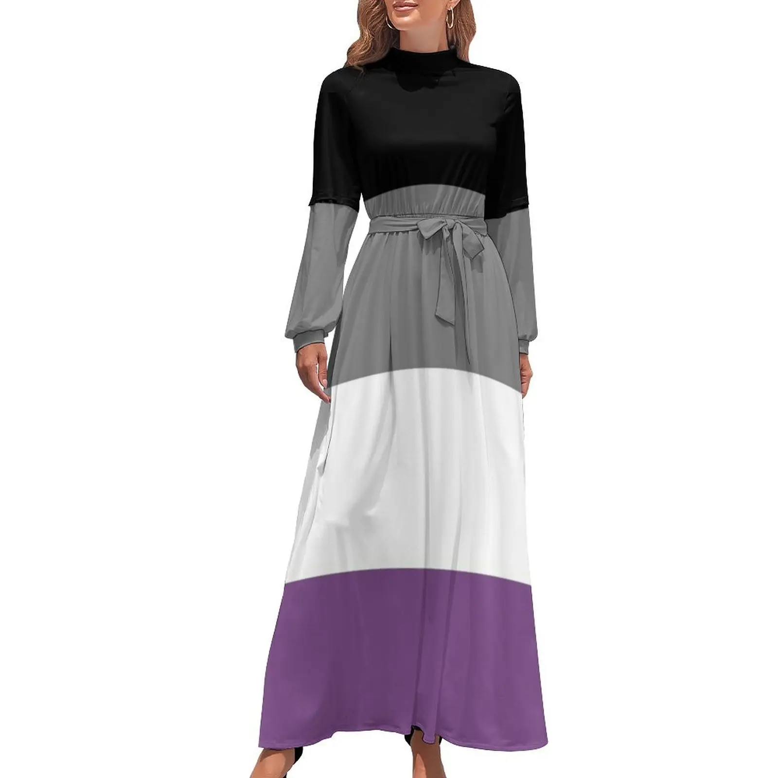thumbnail image 1 of Vestido largo de verano holgado con colores del orgullo asexual, vestidos de manga larga, vestidos largos de mujer, vestidos de verano para mujer 2024, 1 of 5