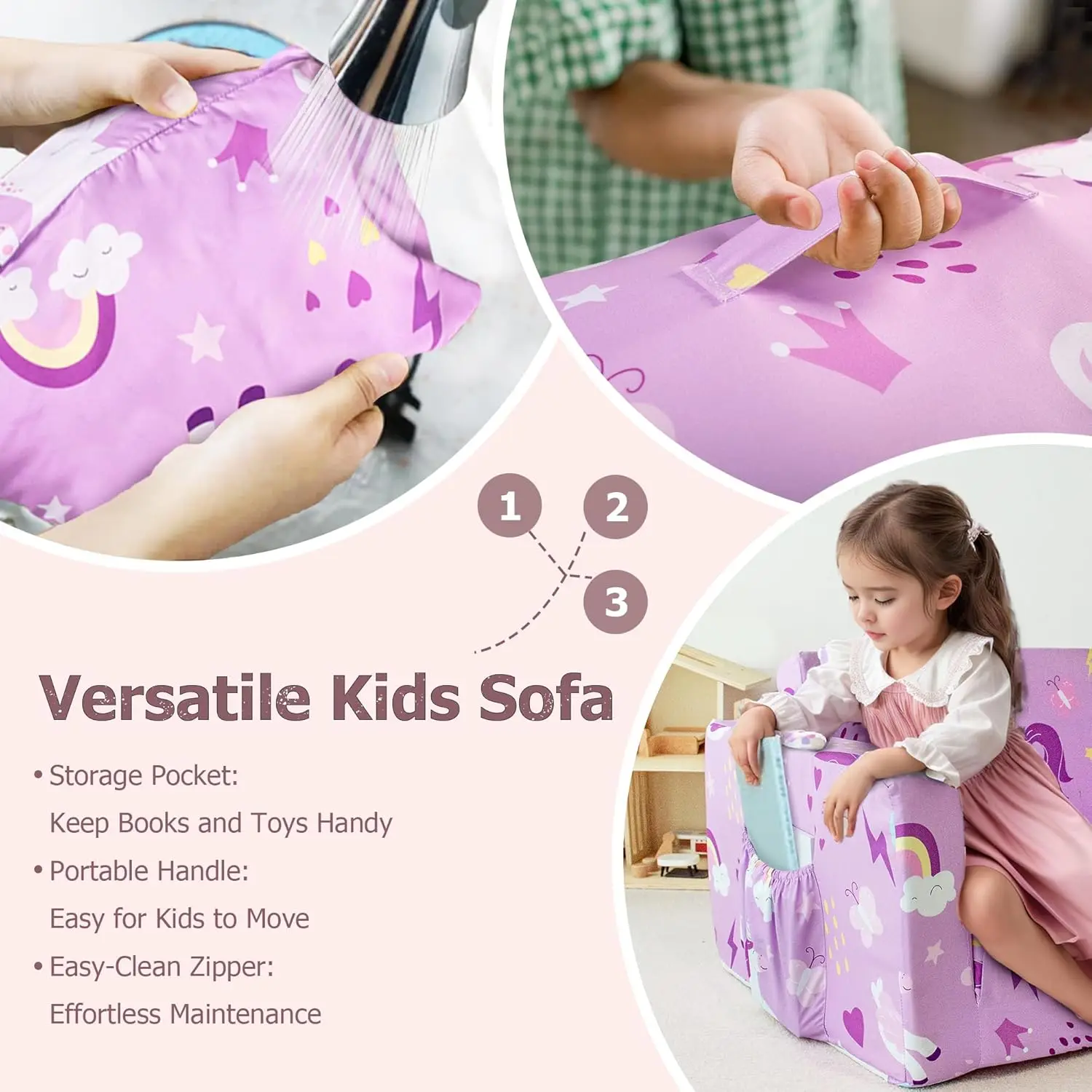 2-in-1 Toddler Sofa Fold Out, Soft Toddler Chair for Boys and Girls, Convertible Sofa to Lounger- Ideal for Napping 5