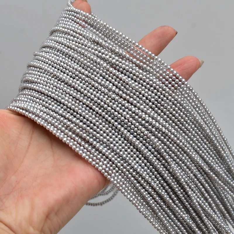 2–3 mm graue Perlen, rund, natürliche Süßwasserperlen, 100 % lose Perlen für die Herstellung von DIY-Schmuck, Armbändern, Halsketten, Zubehör – Detail 6