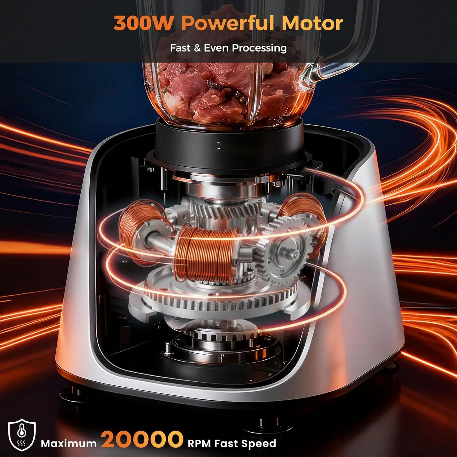 Food Processor Blender Combo for Vegetable, Dough, Safety Lock with 1.5L Glass Jar 5