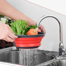  Foldable Silicone Colander Non-toxic Fruit Vegetable Washing Basket Strainer with Collapsible Kitchen Tool 