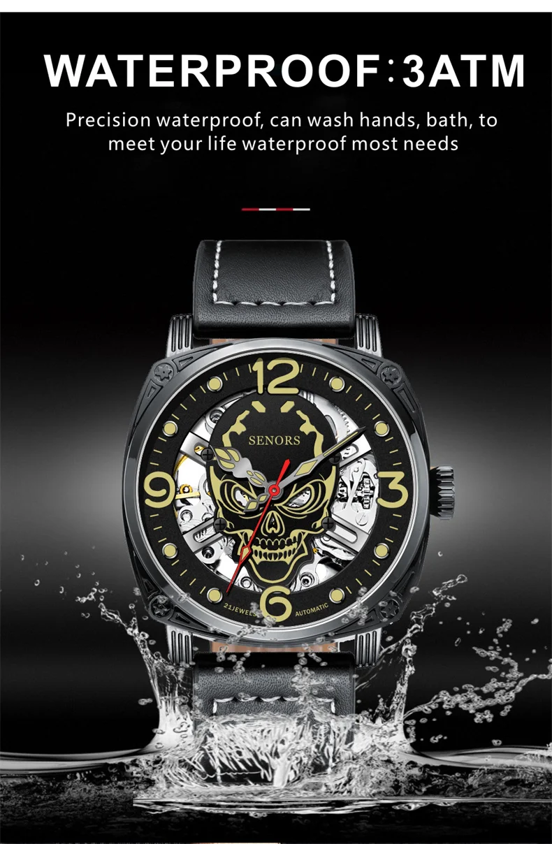 Luminous Skull Men  Top  Luxury Military Automatic Mechanical Male Clock Sport Waterproof Leather Wrist_voghion.com