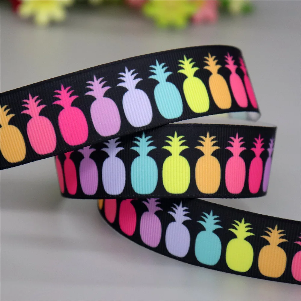DHK 50yards Fruit Strawberry Pineapple Cherry Printed Grosgrain Ribbon Accessories Decoration Collar DIY Sewing Craft S2594