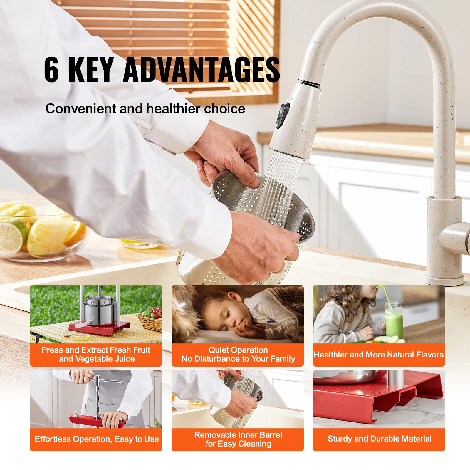 VEVOR Fruit Wine Press 2/3/6L, 2 Stainless Steel Barrels, Manual Juice Maker with T-Handle for Outdoor, Kitchen, and Home 5