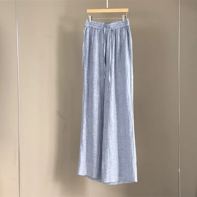 25 Spring/Summer New Women's Linen Collar Long Sleeve Shirt+Wide Leg Pants Two Piece Set 4