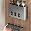 1-Piece Kitchen Utensil Rack-Multifunctional Draining Chopstick Holder Wall-Mounted or Freestanding Cutlery Storage Box Plastic 1