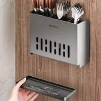 1-Piece Kitchen Utensil Rack-Multifunctional Draining Chopstick Holder Wall-Mounted or Freestanding Cutlery Storage Box Plastic 1