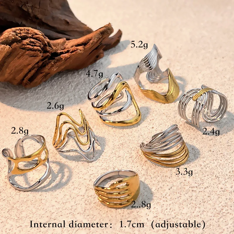 Punk Geometric Linear Hollow Out Wide Rings for Women Personality Multi-layer Wire Ripple Twist Ring Party Jewelry Accessories