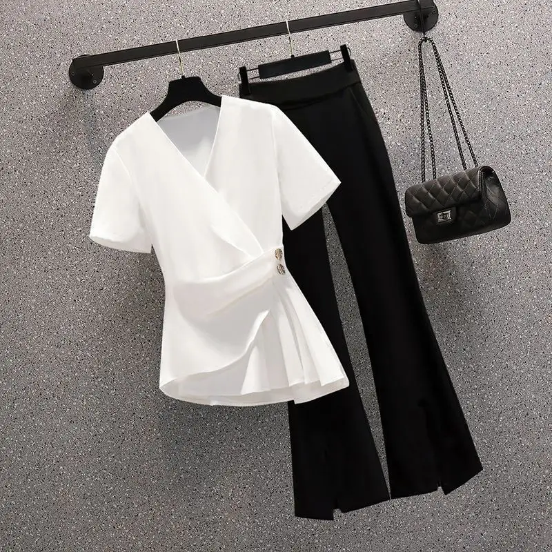 

Summer Suit For Women's Suits Short Sleeve Shirt Sim Pants Set Female Casual Elegant Ladies 2 Piece Sets Streetwear