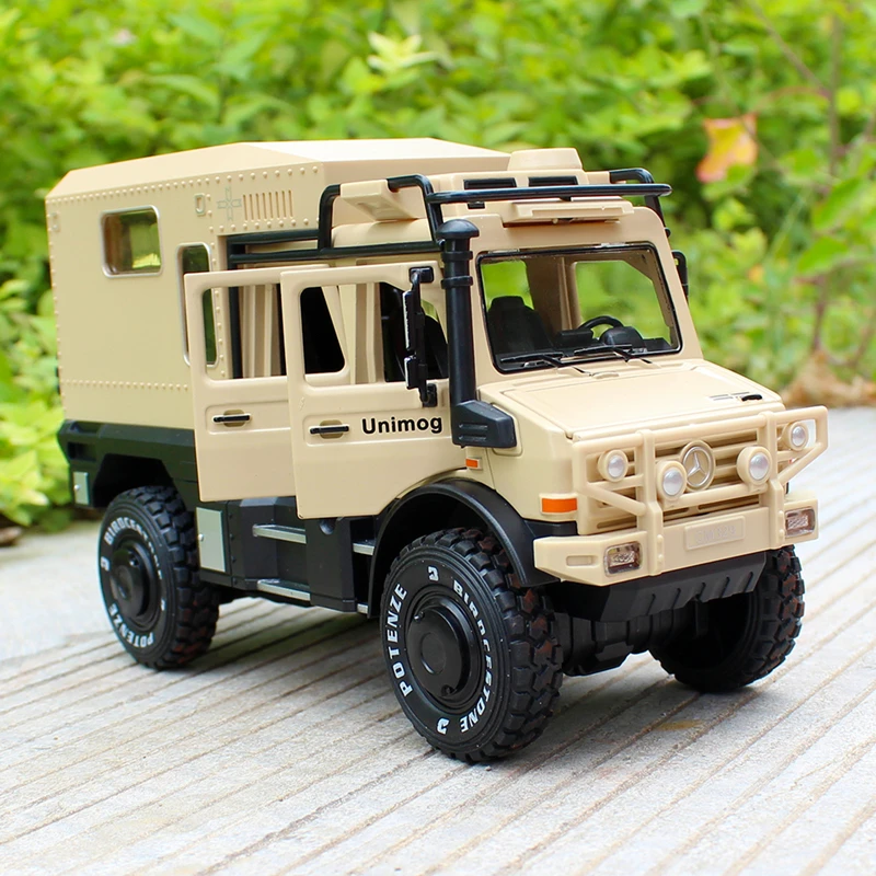 Big Size Mercedes-Benz Unimog 1:24 Diecast Metal Pullback Toy Car With Openable Doors & Light, Music Boys Car For Kids Best Toys Gifts Toys For Kids [ Coloe As Per Stock