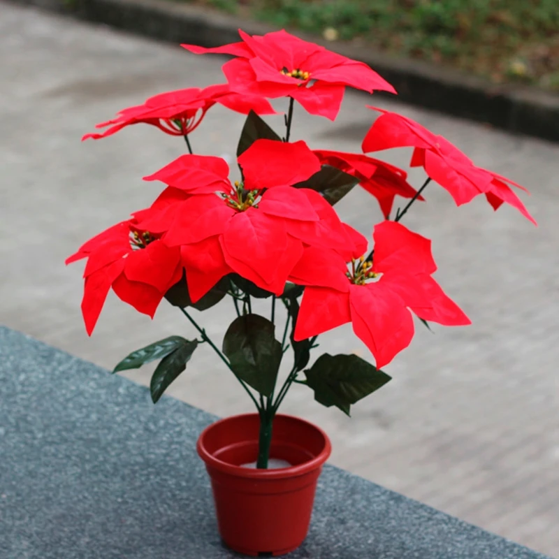 

Artificial Silk Poinsettias Flowers Centerpiece Bouquet Christmas Home Decor
