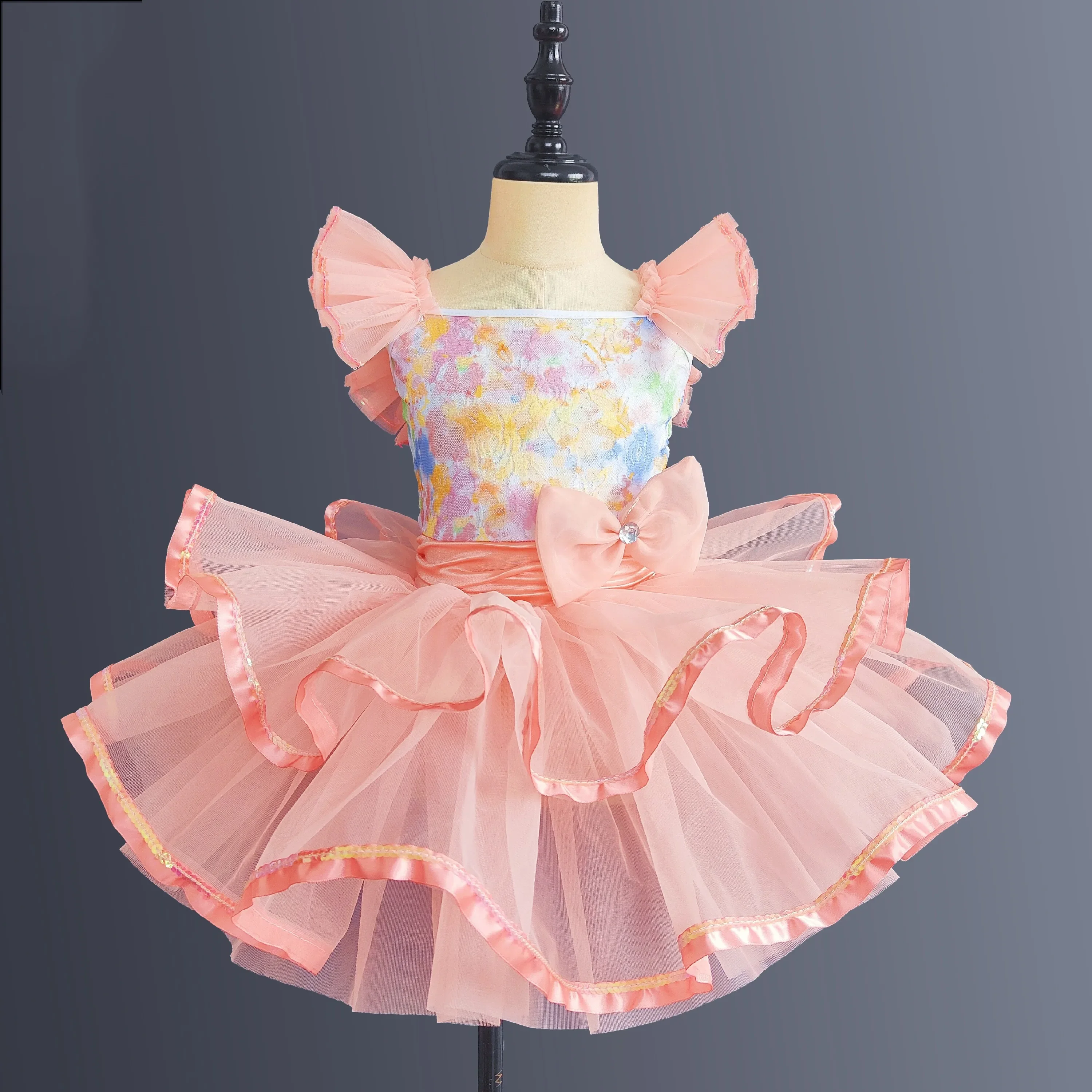 New Kids Sequined Ballroom Clothing Modern Dance Tutu Dress Girls Dance Dresses For Prom Stage Wear Ballet Princess Dress