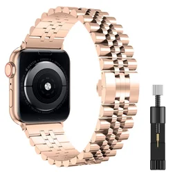 Sleek Stainless Steel Metal Strap Wristband - S10 11 - 46 44 45 49mm (Rose gold and tool)
