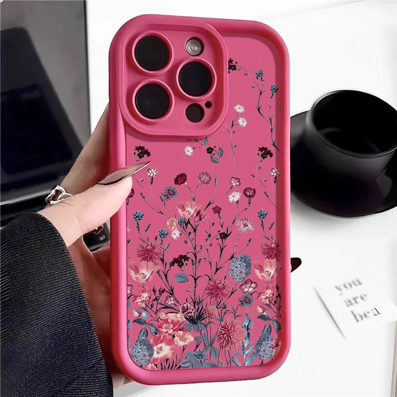 Luxury Red Flower Shockproof Silicone Bumper Phone Case