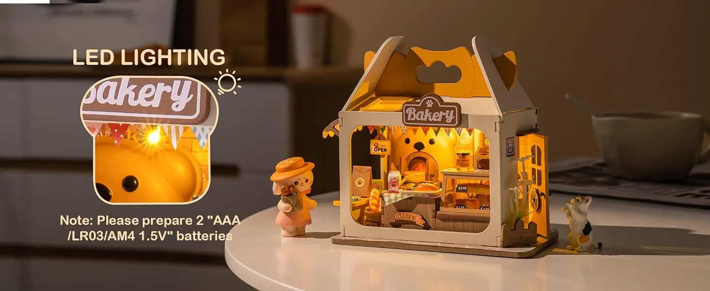 Miniature Bakery DIY Dollhouse with LED Light