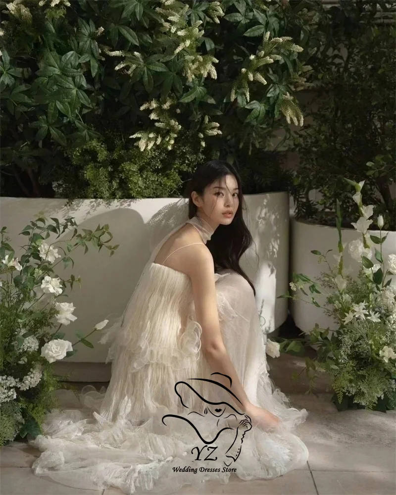 YZ Luxury Korean Wedding Dresses Wavy Romantic Spaghetti Straps Bridal Reception Dress Customized Party Gown Photo Shoot 