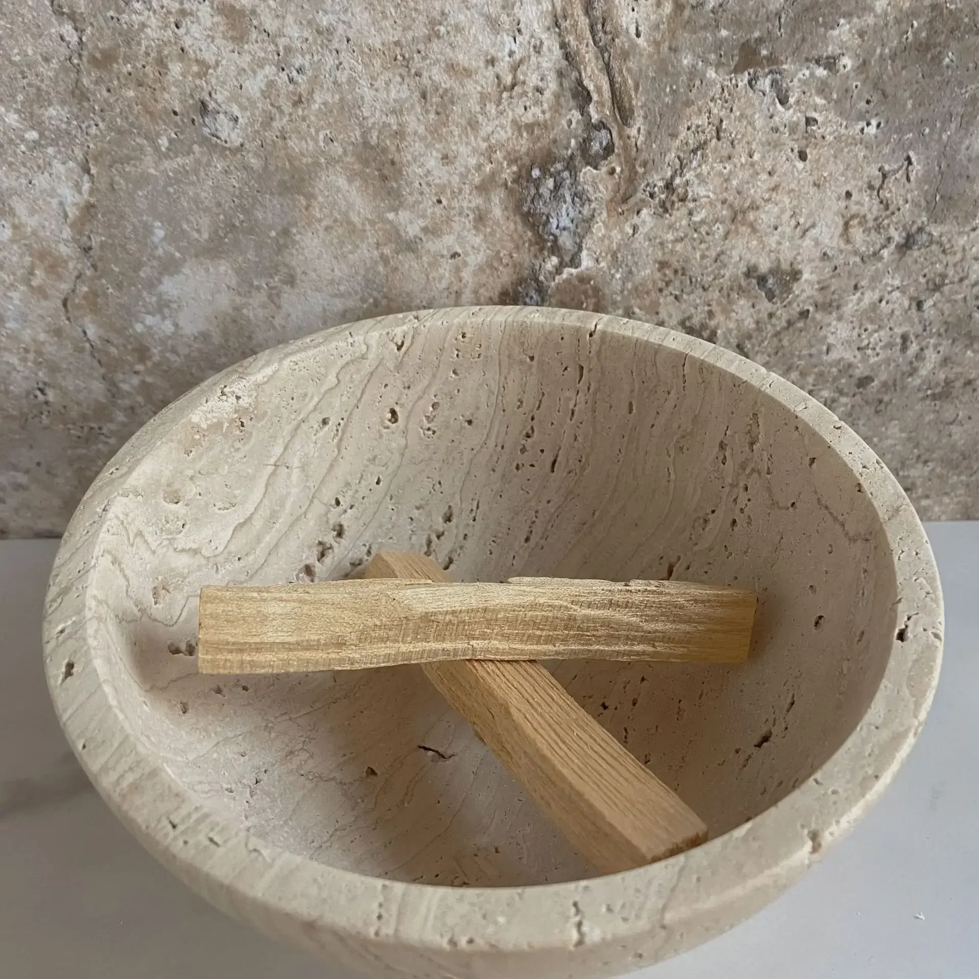 D15xH7.5CM Hemisphere Beige Travertine Natural Stone Incense Burner Bowl Home Soft Furnishing Ornament Home Decorative objects 2