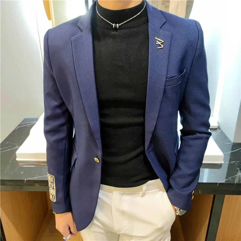 sport coat Streetwear Korean Casual Blazer Hombre Men Gold Embroidery Blazer Men Jacket Stage Male Terno Masculino Prom Blazers For Men áo khoác blazer