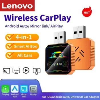 Lenovo Caja Inalámbrica 4 en 1 para Android CarPlay, Duplica la Pantalla del Móvil al Estéreo del Auto para iOS/Android Auto, Adaptador Universal para Auto Android iOS 1