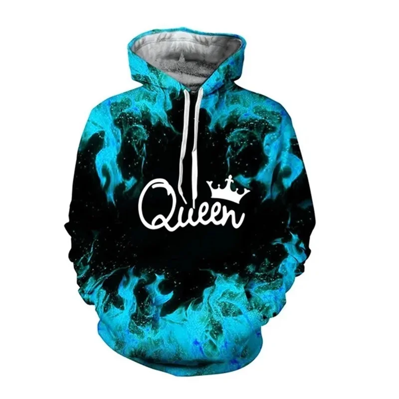 thumbnail image 1 of Sudadera con capucha para hombre y mujer, con estampado 3D, a la moda, con diseño de rey y reina, para él y para ella, informal, de gran tamaño, 1 of 4