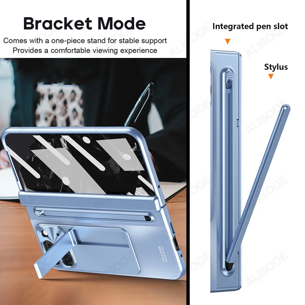 Touch Pen Holder Stand Protective Case with Front Screen Glass for Google Pixel 9 Pro Fold