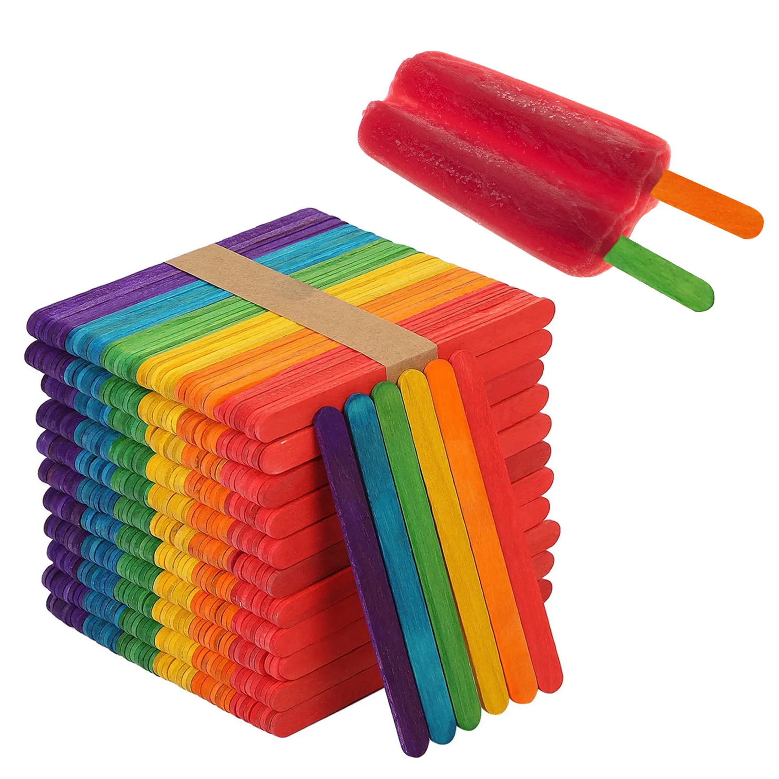 Colored Wooden Popsicle Sticks Natural Wood Ice Cream Stick 50Pcs For Kids Educational Toys Handmade DIY Craft Supplies Kitchen ice cream sticks