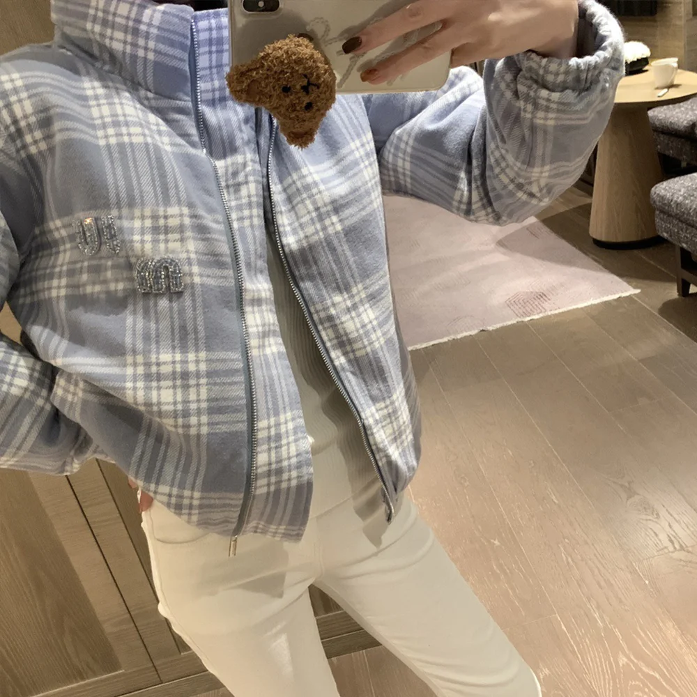 

Autumn/Winter Japanese/Korean Style New Sweet Style Handsewn Diamond Logo Classic Plaid Woolen Jacket Short Down Casual Coat