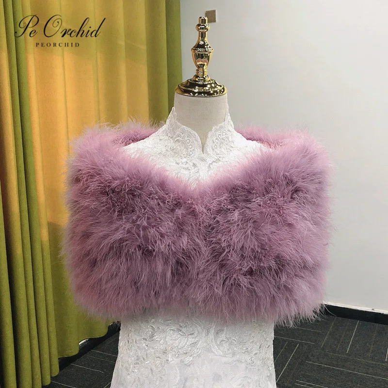 

PEORCHID Purple Bridal Faux Fur Wrap Winter Warm Feather Capa De Novia Women Evening Party Shawl For Dress Wedding White Bolero