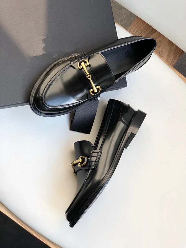 Jenny&Dave New Slip On Shoes French Flat Shoes Women Fashionable Genuine Leather Lefu Shoes Metal Buckle Simple Commuter Retro