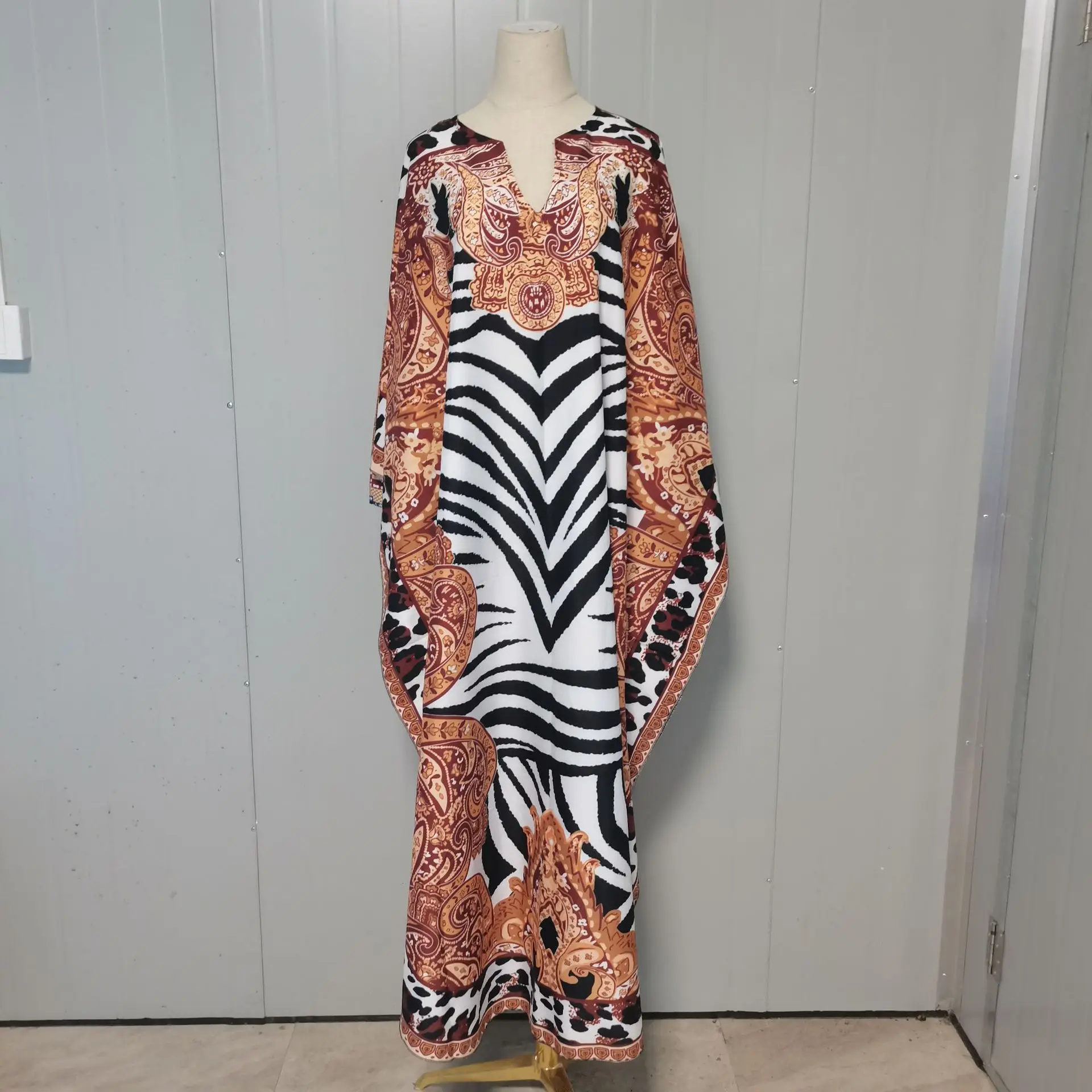 Over Sized Caftans Cover-ups Boho Women's Turkish Wine Leopard Ethnic Print Plus Size Muslim Kaftans Vestido Playa