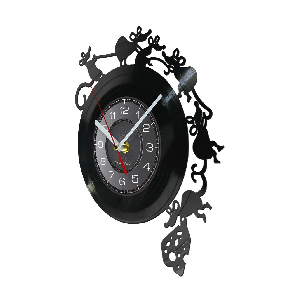 Adorable Mouse and Cheese Game Wall Art Wall Clock Vinyl Record Wall Clock Mouse Rat Gift Children Room Decorative Clock Watch 2