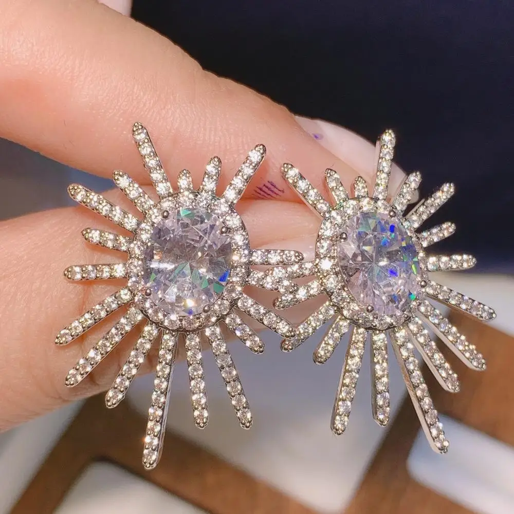 

Fashion Luxury Multicolor Fireworks Earrings For Women Wedding Party Cubic Zircon Crystal CZ Dubai Bridal Earrings Fashion E-592