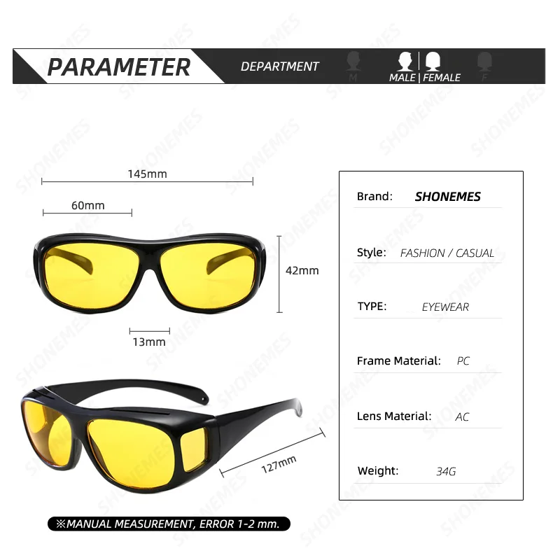 SHONEMES Night Vision Glasses Classic Driving Sunglasses Windproof Dustproof Outdoor Sports UV400 Cycling Eyewear for Men Women