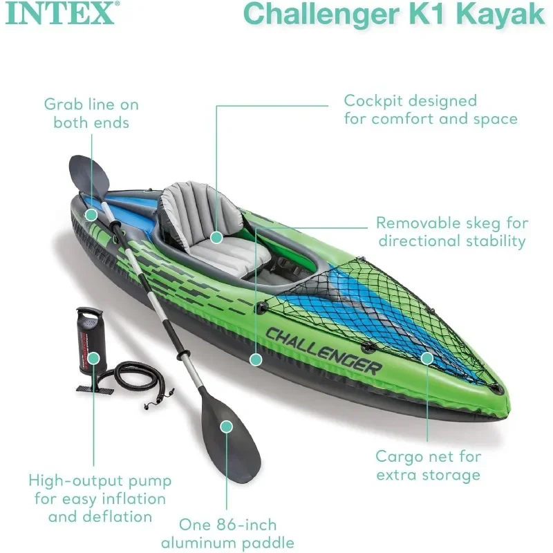 Challenger Super Strong PVC Inflatable Deluxe 86 in Kayak with Paddles & High-Output Pump 2