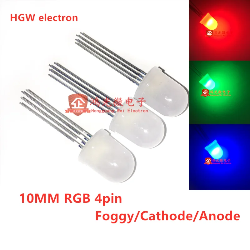 

50pcs 10mm RGB LED Emitting Diode Micro Indicator Red Green Blue Multicolor Common Anode Cathode 3V DIY Super Bright PCB Bulb