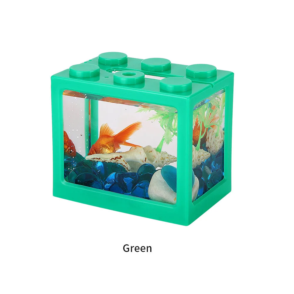 USB Interface Aquarium for Fish Tanks Building Block Small Fish Tank Stackable Seaweed Box Marimo Plastic LED Light Fishbowl