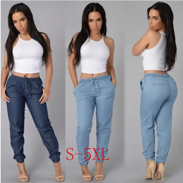 High Waist Ladies Thin-Section Denim Pants Elastic Waist Sexy Loose Pencil Jeans for Women Leggings Jeans Casual Bloomers Summer