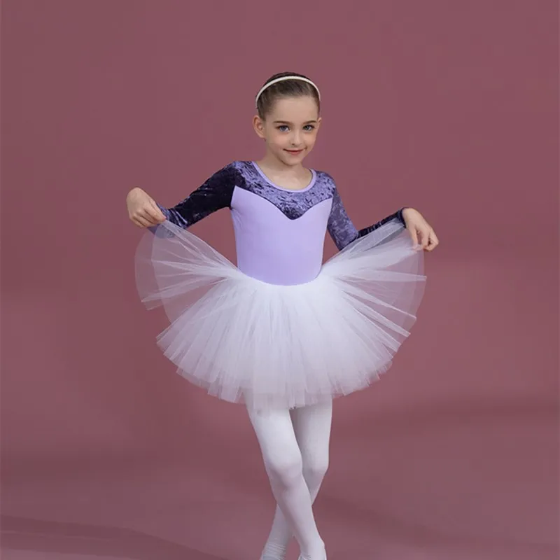 Body In Velluto Dorato Ragazza Autunno Manica Lunga Warm Ballet Dancewear 4 Strati Soffice Tutu Gonna Corea Principessa Little Swan Outfit