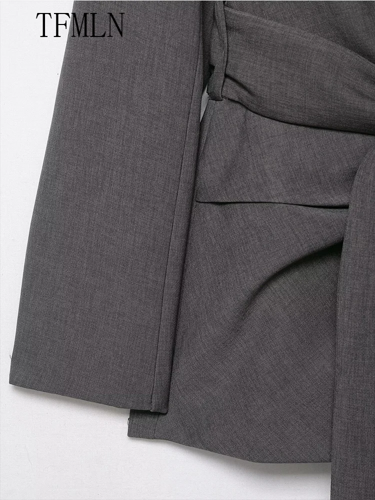 New 2025 Autumn Women Blazer Coats With Belt Fashion Notched Long Sleeve Chic Causal Jackets Office Lady Solid Outwear Tops