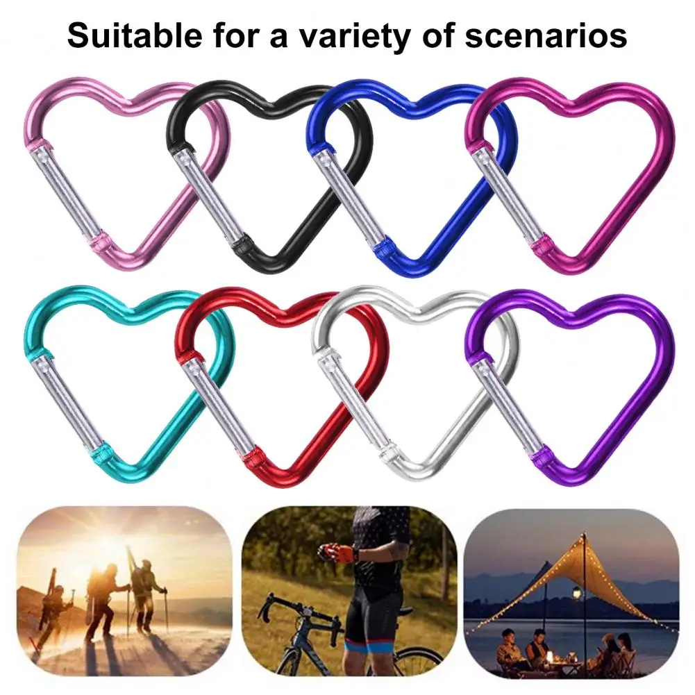 Climbing Carabiner 10Pcs Carabiner Clips Heart-shaped Hooks Compact Quick Link Snap Hook Clips Strong Load-bearing Key Holders Camping
