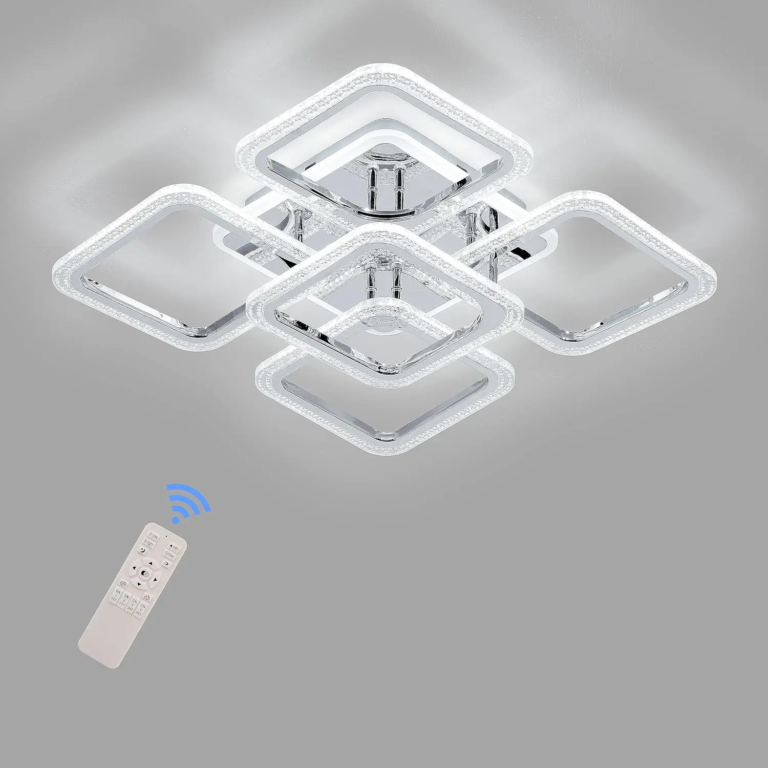 Modern Ceiling Light,74W Dimmable LED Flush Mount Lighting Fixture,5 Squares Close to Ceiling Light Acrylic Chandeliers for Bedroom Living Room Dining Room,Dimmable 3000K-6500K