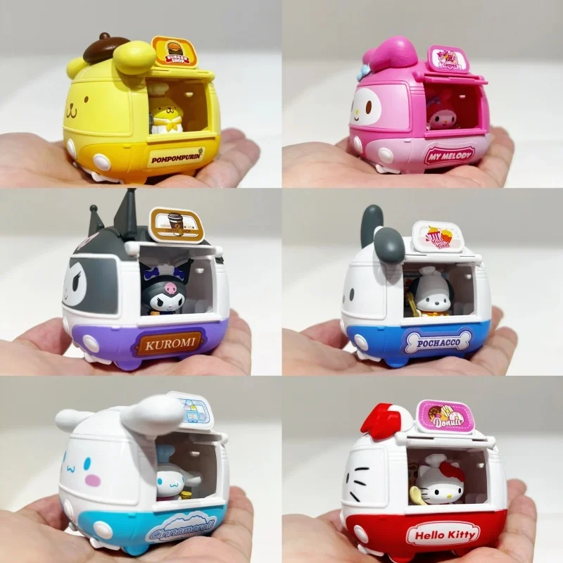 Sanrio Gourmet Food Truck Blind Box Cute Figure Car Toy Ornament Kulomi Pacha Dog Big Eared Dog Hello Kitty Mystery Box Gift Toy