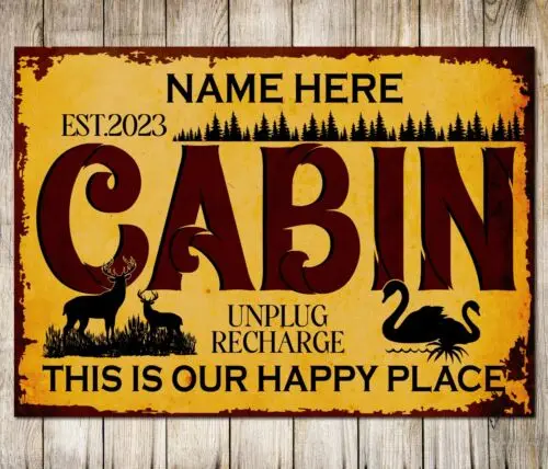 

Персонализированная кабина, в лесу, счастливое место, знак, Настенный декор, металлический налет
