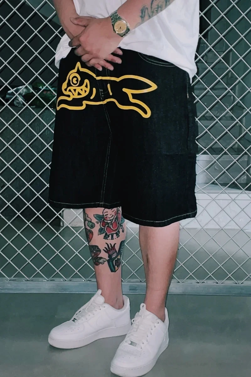 Y2K New Print Denim Shorts Spring and Summer Hip Hop Harajuku Vintage Shorts Men's Women's Casual Loose Jeans Street Clothing