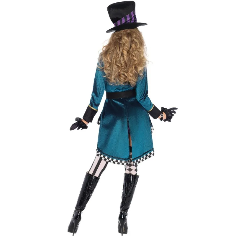 Halloween Alice In Wonderland Clock Mad Hatter Cosplay Costume Sexy Adult Fairy Tale Dress Women Magic Show Tuxedo Fancy Dress