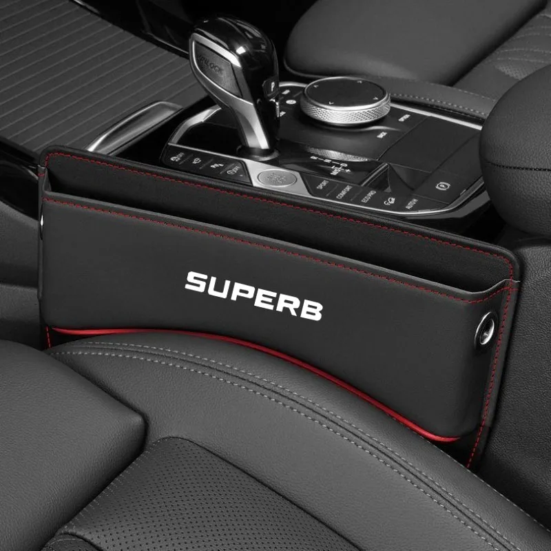 

For SKODA SUPERB Car Seat Side Storage Pocket For Car Seat Gap Filler Organizer Box Leather Car Crevice Stowing Parts